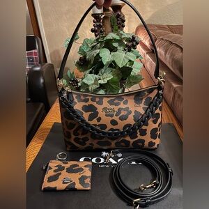 Coach Chelsea Shoulder Bag in Leopard Print with Matching Cardholder